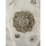 Carlisle  Blouse Women's Size 12 White Front Embroidered Medallions Tie Front Photo 3