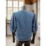 Old Navy Denim Puff Sleeve Button Front Blouse Blue Cotton Size M Photo 3