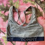 Tommy Hilfiger grey navy cross back cotton sports bra sparkly silver logo Photo 4