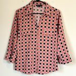 Adrienne Vittadini Pink and Black Geometric Button Down Shirt - Size: Large Photo 0