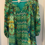 Fig and Flower Anthropologie Peacock Boho Peasant Top Lined Size 2X Green Photo 0