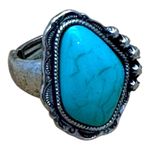 Turquoise Stone Stretch Ring Silver Photo 5