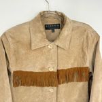 Vintage Giacca Leather Jacket Velvet Fringe Size Medium Western Bohemian Tan Photo 1
