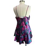 1980 Vintage Satin Paisley Floral California Dynasty Mini Slip Dress Size Large Pink Photo 1