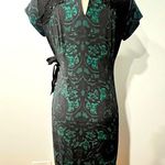 A pea in the pod Maternity Black & Green Lace Print Side Tie Jersey Dress Small Photo 4