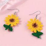 Cute Crochet Style Dangle Earrings Trendy‎ Sunflower Design Braiding Jewelry Yellow Photo 5