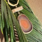 Agathe stone slice set in metal on a soft tan leather cord, made by me OOAK Photo 3