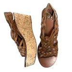 Tory Burch Killian Brown Leather Strappy Woven Cork Platform Wedge Sandals 9.5 Photo 0