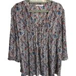 Rose + Olive Pintuck Blouse 2X Floral Blue White Pink Work Cottage Office Church Photo 0