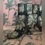 Steve Madden Goldie Black & Gold Sequined Block Heeled Ankle Zip Boots 7.5M Photo 2