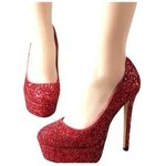 Schutz Stilletos Red Glitter Platform High Heels Lux Glam Party Shoes Size 5B Photo 10