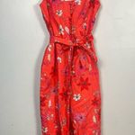 Banana Republic Light Red Floral Linen Blend Wide Leg Cropped Jumpsuit size 8P Photo 2