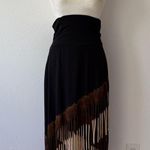 Elegant Unique Black and Brown High Low Ombre Fringe Jersey Fabric Skirt Sz XL Photo 0