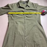 NY & Co Olive Green Shirt Dress City Stretch Ruched Short Sleeve Y2K Knee Length Size 8 Photo 8
