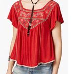 Free People Square Neck Muse Embroidered Peasant Blouse Photo 0