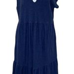 Cut Loose Linen Blend Tiered Short Sleeve Dress Lagenlook Blue size Medium Photo 0