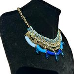 Lucky Brand  beaded diamond teardrop Elegant Blue statement Necklace chocker 25” Photo 1