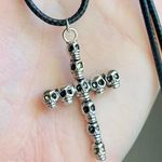Handmade skull cross goth rock grunge style unique necklace✝️ Photo 2