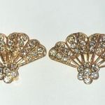 Angel Brand Vintage Signed Huge Bling Gold Fan Clip On Earrings Photo 1