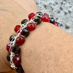 Black & Red Faceted Beaded Open Bangle Cuff Photo 3