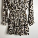 Lost + Wander Can't Be Tamed Black Beige Long Sleeve Smocked Zebra Print Dress XS Photo 4