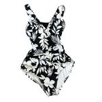 Lands' End  One Piece Floral Swimsuit Size Small UPF 50 Black White Beach Vacation Photo 2
