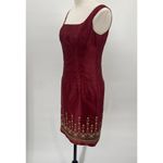 Vintage 90s Embroidered Hem Mini Dress Squareneck Sleeveless Sheath Maroon XS Red Size undefined Photo 5