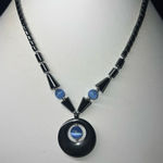 Vintage Hematite and Blue‎ Stone Pendant Necklace Gray Photo 0