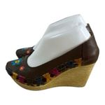 Handmade Leather Huarache Wedge Size 7 Brown Floral Embroidered Mexico Heels Photo 1