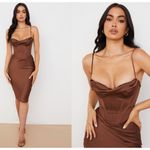 House Of CB   'Myrna' Chocolate Satin Corset Slip Dress NWOT Size S‎ Photo 10