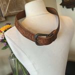 Vintage Brown Embossed Leather Belt Photo 3
