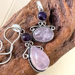 925 Sterling Silver Amethyst Rose Quartz Angel Necklace womens jewelry Pink Photo 3