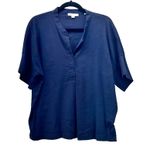 Vince  Linen Popover‎ Top Navy Blue Medium Photo 0