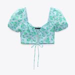 ZARA Linen Blend Floral Print Crop Top Photo 3