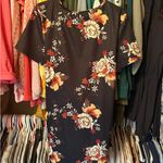 Chic Floral Midi Dress in Black and Orange Size M Photo 1