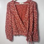 Lucky Brand Top Womens Small Floral Cottagecore Peasant Faux Wrap Tie Waist Crop Photo 0