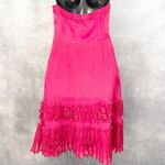 Y2K Coast Silk Dress Womens 8 Ruffled Dopamine Strapless Fairycore‎ Maximalist Pink Photo 1