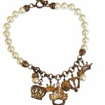 Vintage Faux Pearl Crown Charm Necklace – Rhinestone Royal Statement Photo 11