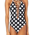 La Blanca New. polka dot plunge neck swimsuit. MSRP $139. Size 14 Photo 0