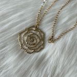 Aeropostale Gold Color Rose Pendant Statement Necklace Photo 1
