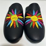 Farm Rio New Beaded Sunshine Black Leather Flat Mules with dust bag Size 6 Photo 3