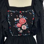 Savanna Jane Large Peplum Top Floral Embroidered Swiss Dot Lined Ruffled Crochet Black Photo 1