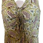 Loco Lindo Y2K Vintage Small Green Floral Silky Ruched Front Tie Blouse Top Photo 2