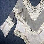 Umgee USA Crochet Trim Boho Tunic Poncho Top Gray Beige Coachella Festival Small Photo 2