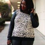 SEARCH FOR SANITY Small Faux Leather Sleeve Sweater Zebra Print Pullover Photo 0
