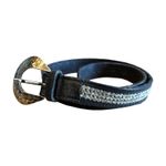 Vintage Italian Leather Belt Rhinestone Black Size XS Silver Buckle Boho Western Photo 9