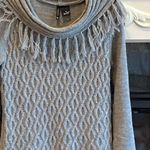 Sweater Tunic Short Dress Drape Neck Cable Knit Fringe Womens Medium Photo 6