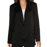 Danielle Bernstein Black Satin Blazer Jacket Coat Rhinestone Sleeves XS NWT Photo 0