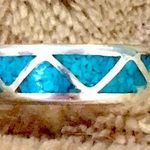 Sterling Silver VTG  Southwest Crushed Turquoise Inlay Ring Photo 9