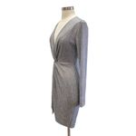 Long Sleeve Plunge V Neckline Metallic Shimmer Mini Dress Silver Size M Photo 6